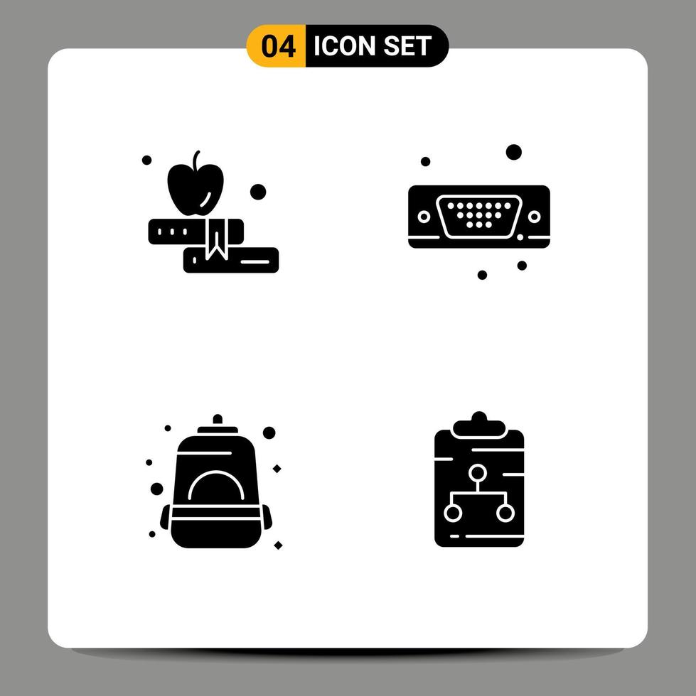 4 Thematic Vector Solid Glyphs and Editable Symbols of apple mountain display vga clipboard Editable Vector Design Elements