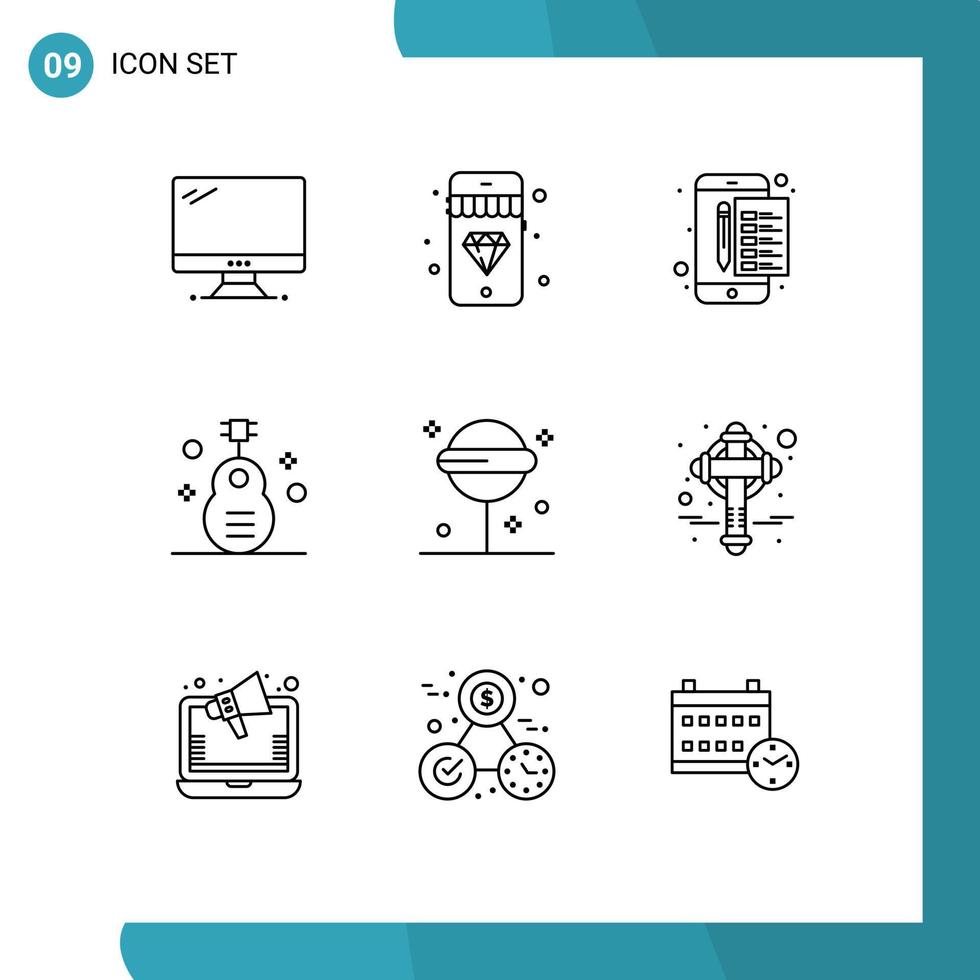 User Interface Pack of 9 Basic Outlines of music guitar archive folk tax Editable Vector Design Elements