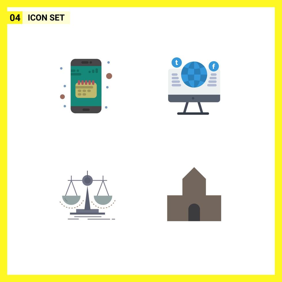 Pictogram Set of 4 Simple Flat Icons of agenda facebook date globe decision Editable Vector Design Elements