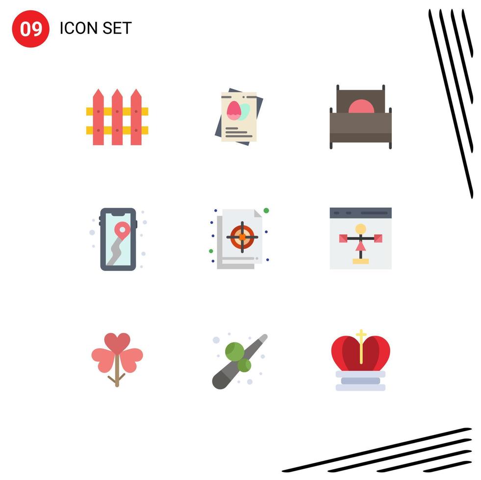 Mobile Interface Flat Color Set of 9 Pictograms of colour camping double map mobile Editable Vector Design Elements