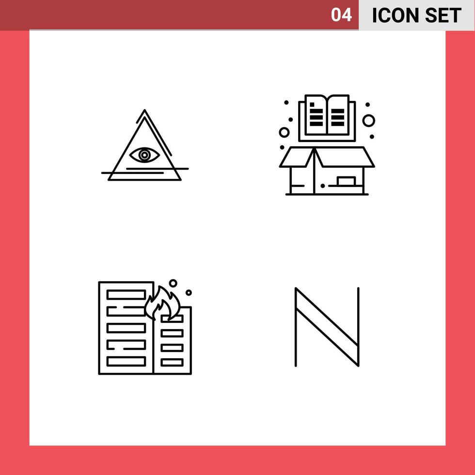 4 Universal Line Signs Symbols of eye burning triangle cardboard flame Editable Vector Design Elements