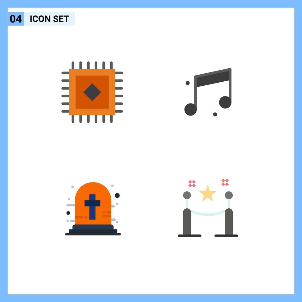 Set of 4 Modern UI Icons Symbols Signs for carpet barrier rope music halloween cross paling Editable Vector Design Elements