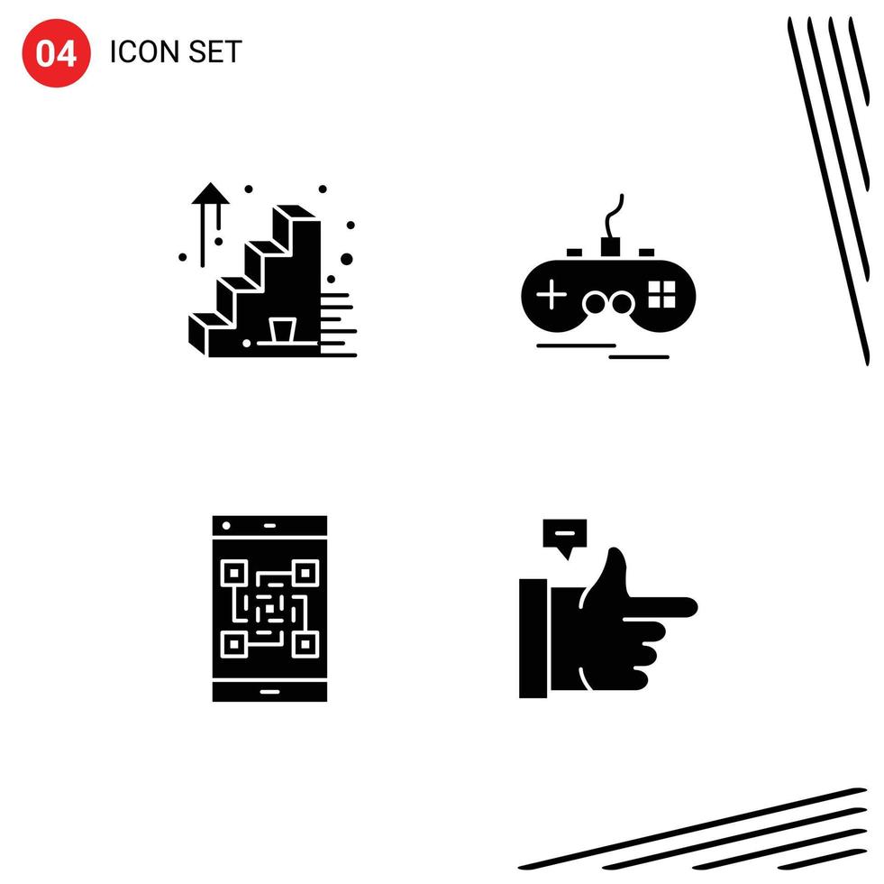 Pictogram Set of 4 Simple Solid Glyphs of business success qr joystick gamepad scanner Editable Vector Design Elements