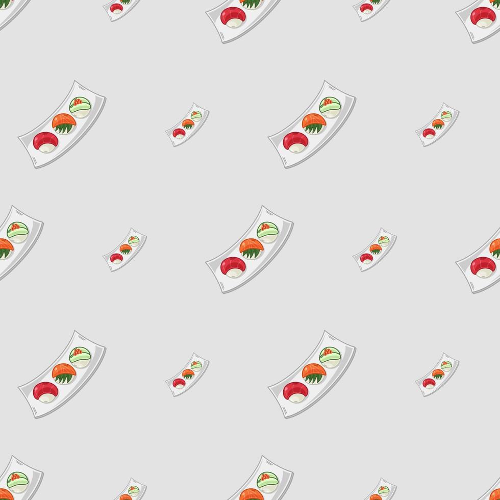 cartoon sushi temari, japanese food seamless pattern on colorful background vector
