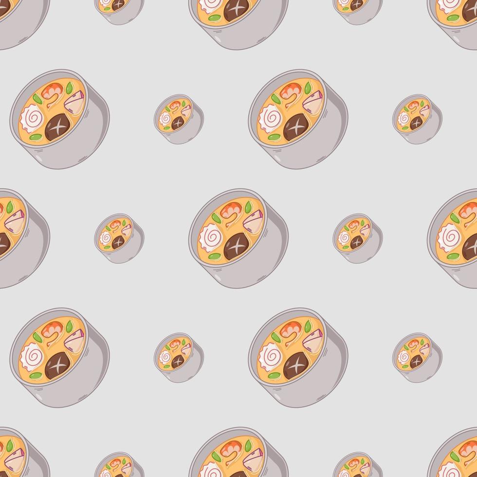 cartoon chawanmushi, japanese food seamless pattern on colorful background vector