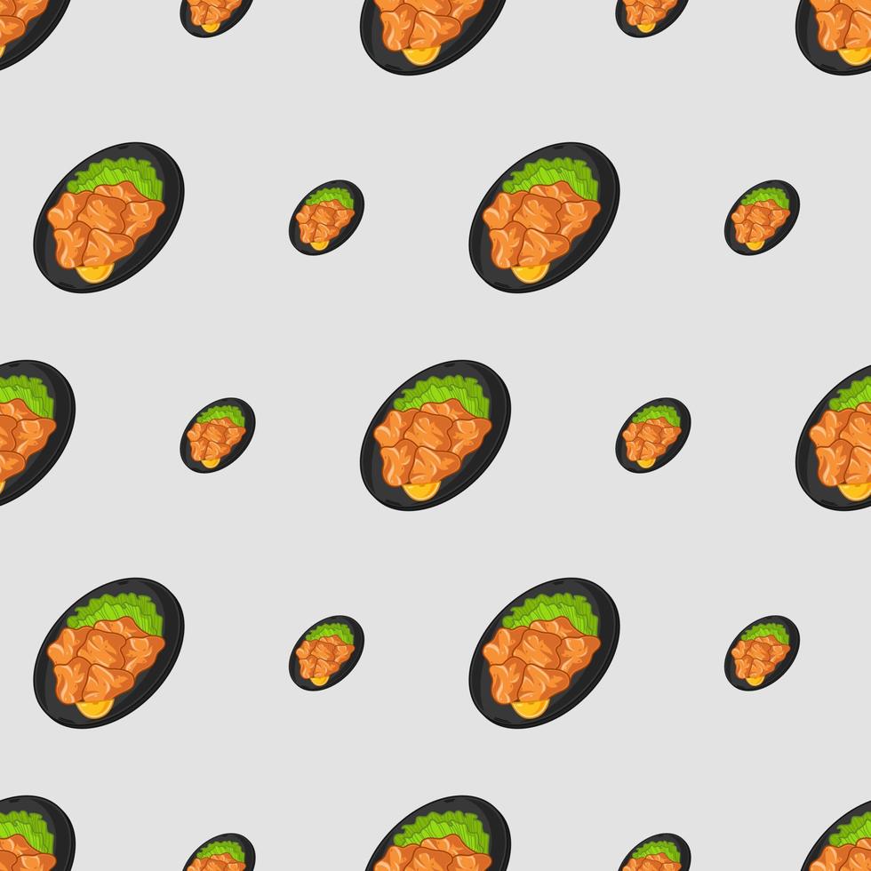 cartoon karaage, japanese food seamless pattern on colorful background vector