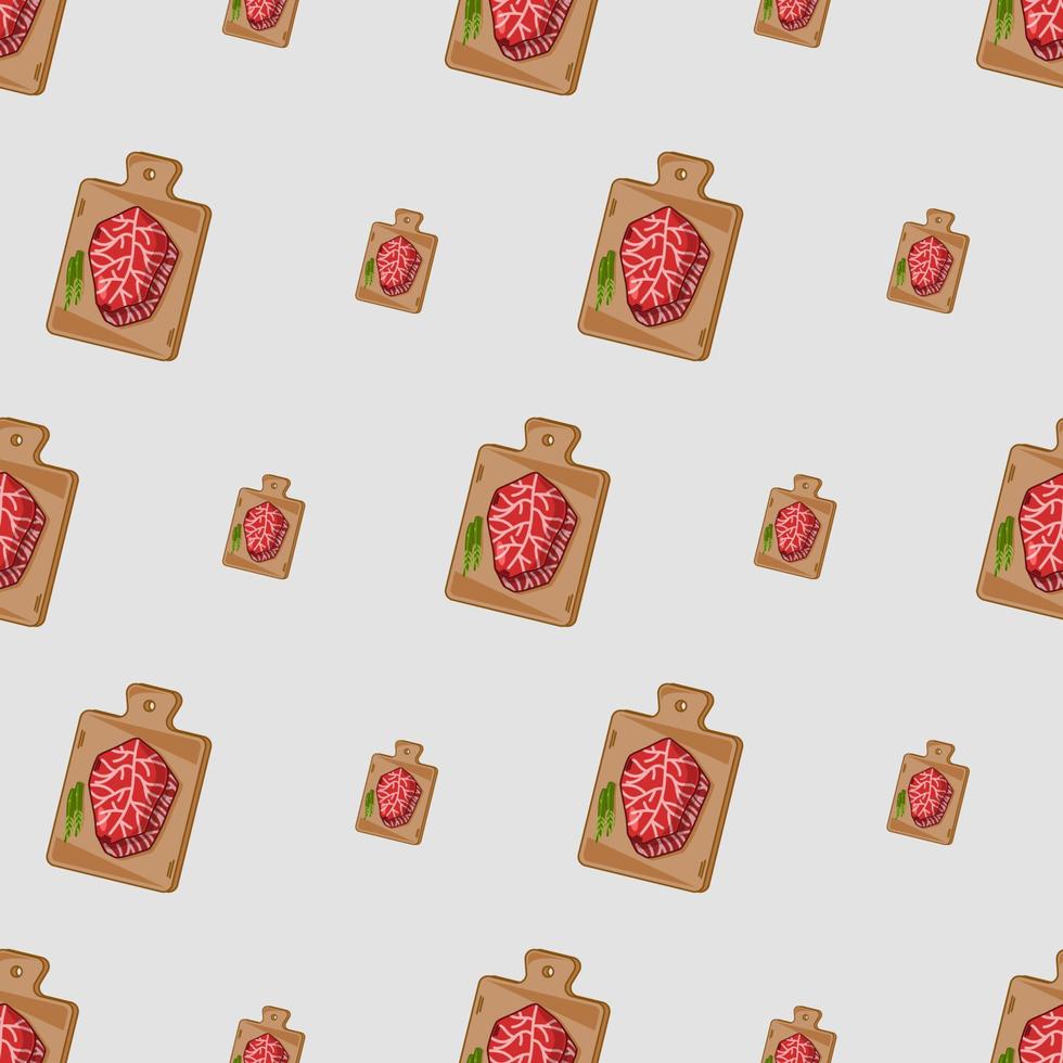cartoon wagyu beef, japanese food seamless pattern on colorful background vector