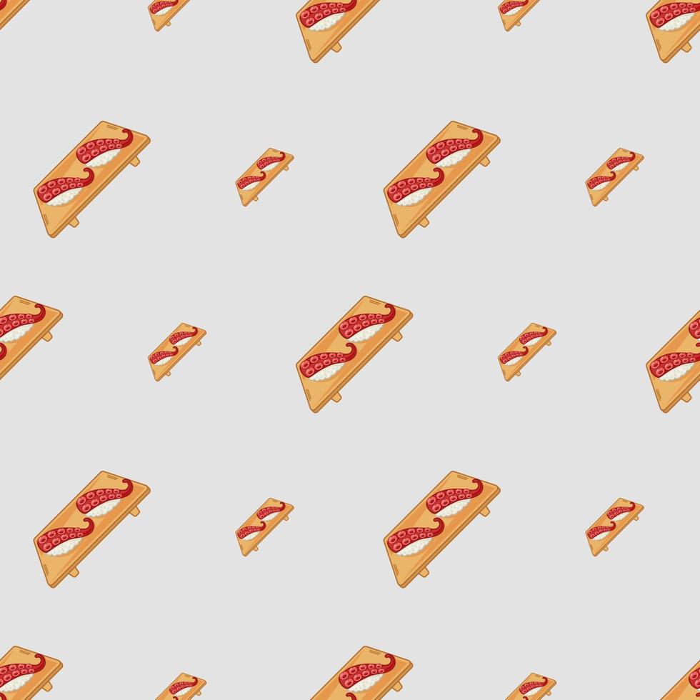 cartoon sushi-octopus, japanese food seamless pattern on colorful background vector