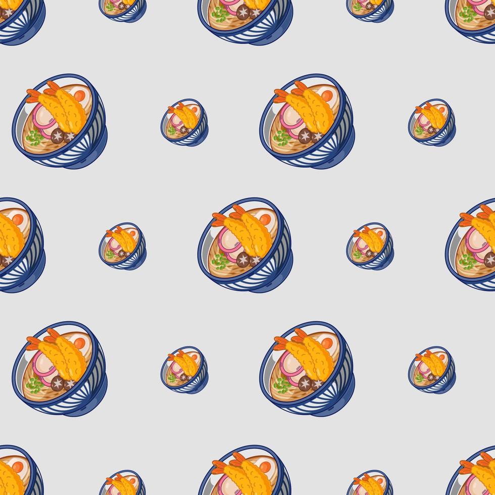 cartoon udon, japanese food seamless pattern on colorful background vector