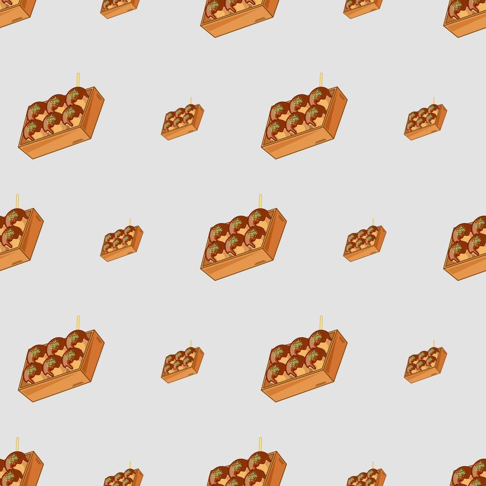 cartoon takoyaki, japanese food seamless pattern on colorful background vector