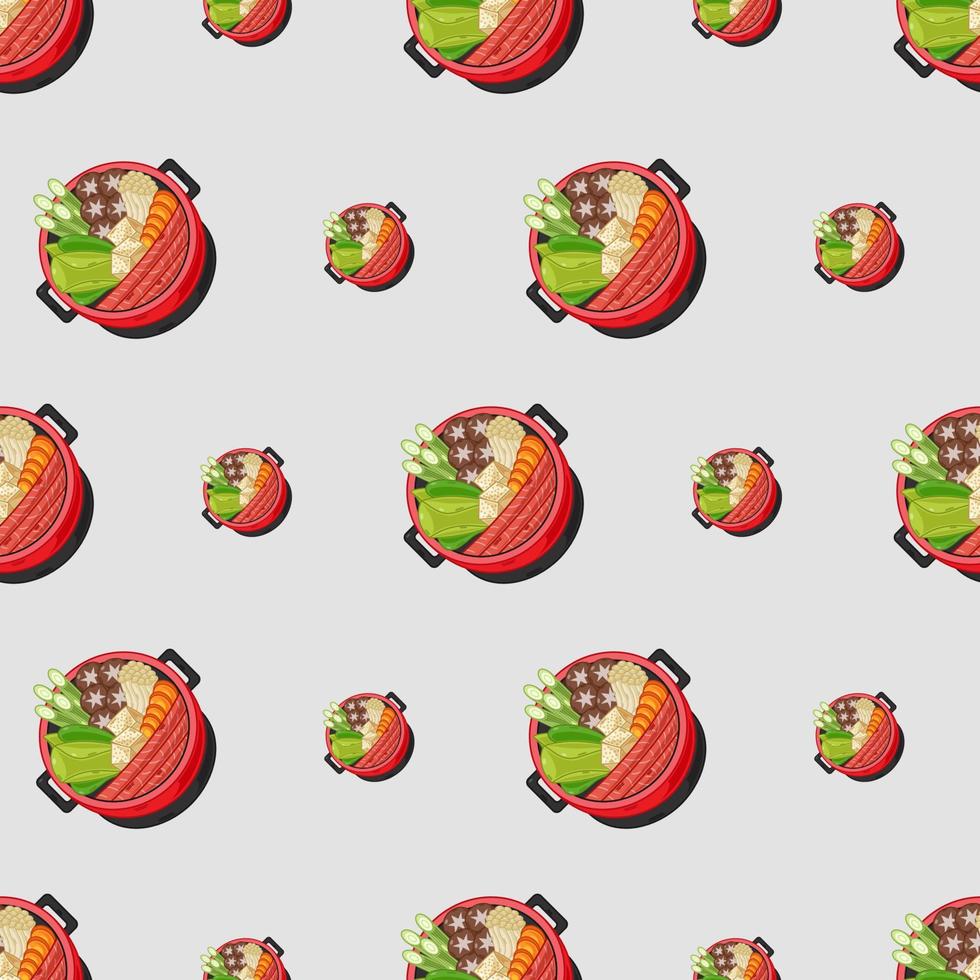 cartoon sukiyaki, japanese food seamless pattern on colorful background vector