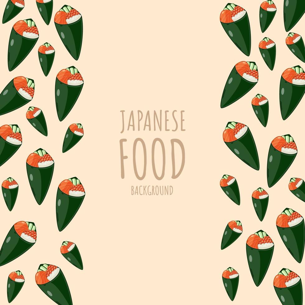 temaki de sushi de dibujos animados, fondo de borde de marco de comida japonesa vector