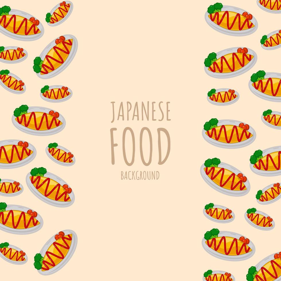 cartoon omurice, japanese food frame border background vector
