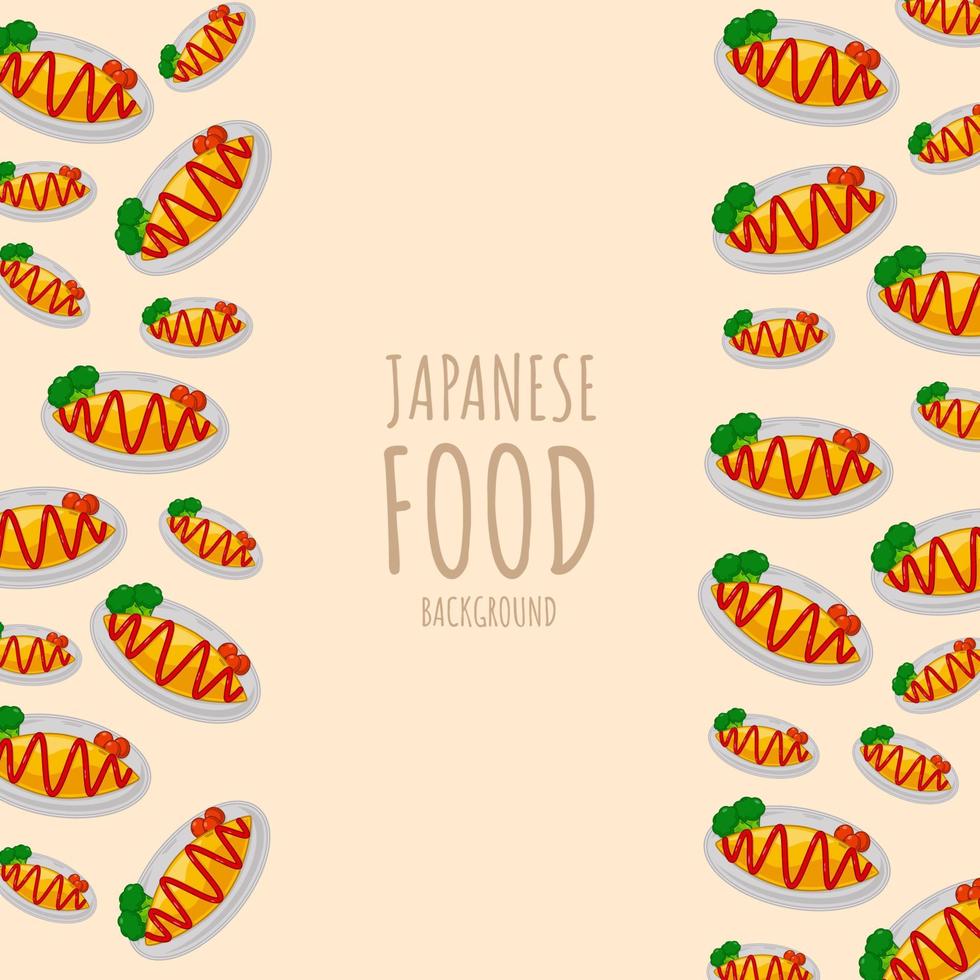 cartoon omurice, japanese food frame border background vector