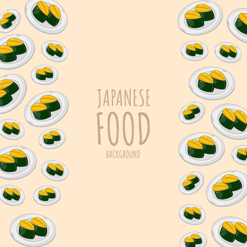 erizo de mar de sushi de dibujos animados, fondo de borde de marco de comida japonesa vector