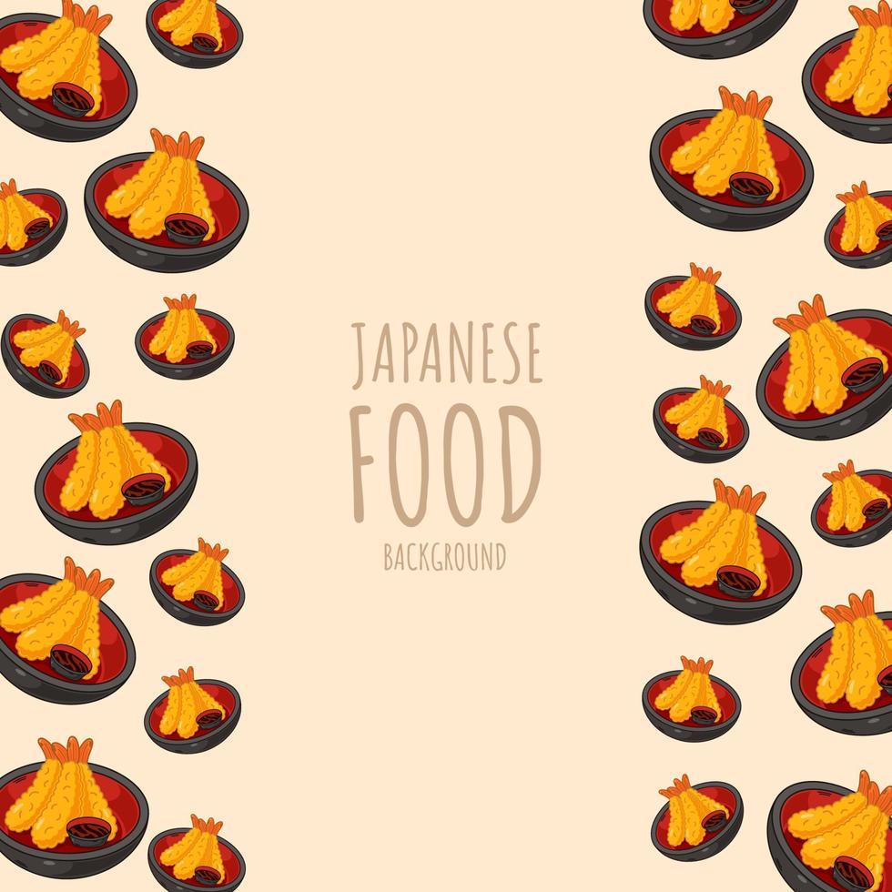 cartoon tempura, japanese food frame border background vector