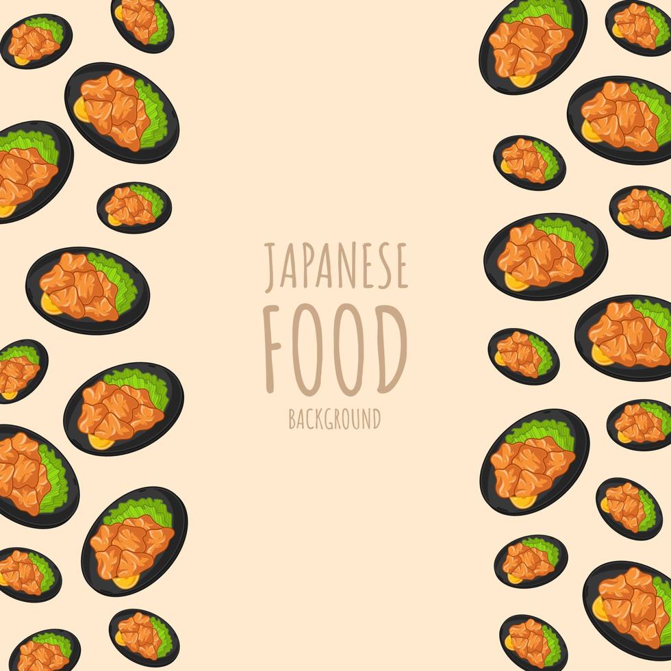 karaage de dibujos animados, fondo de borde de marco de comida japonesa vector