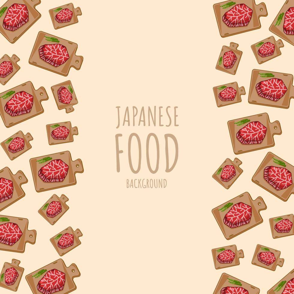 cartoon wagyu beef, japanese food frame border background vector