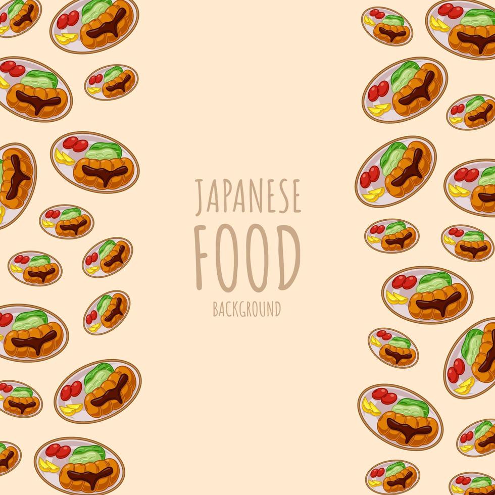 cartoon tonkatsu, japanese food frame border background vector