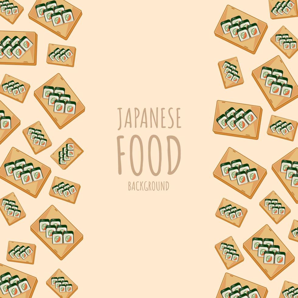 rollo de sushi de dibujos animados, fondo de borde de marco de comida japonesa vector