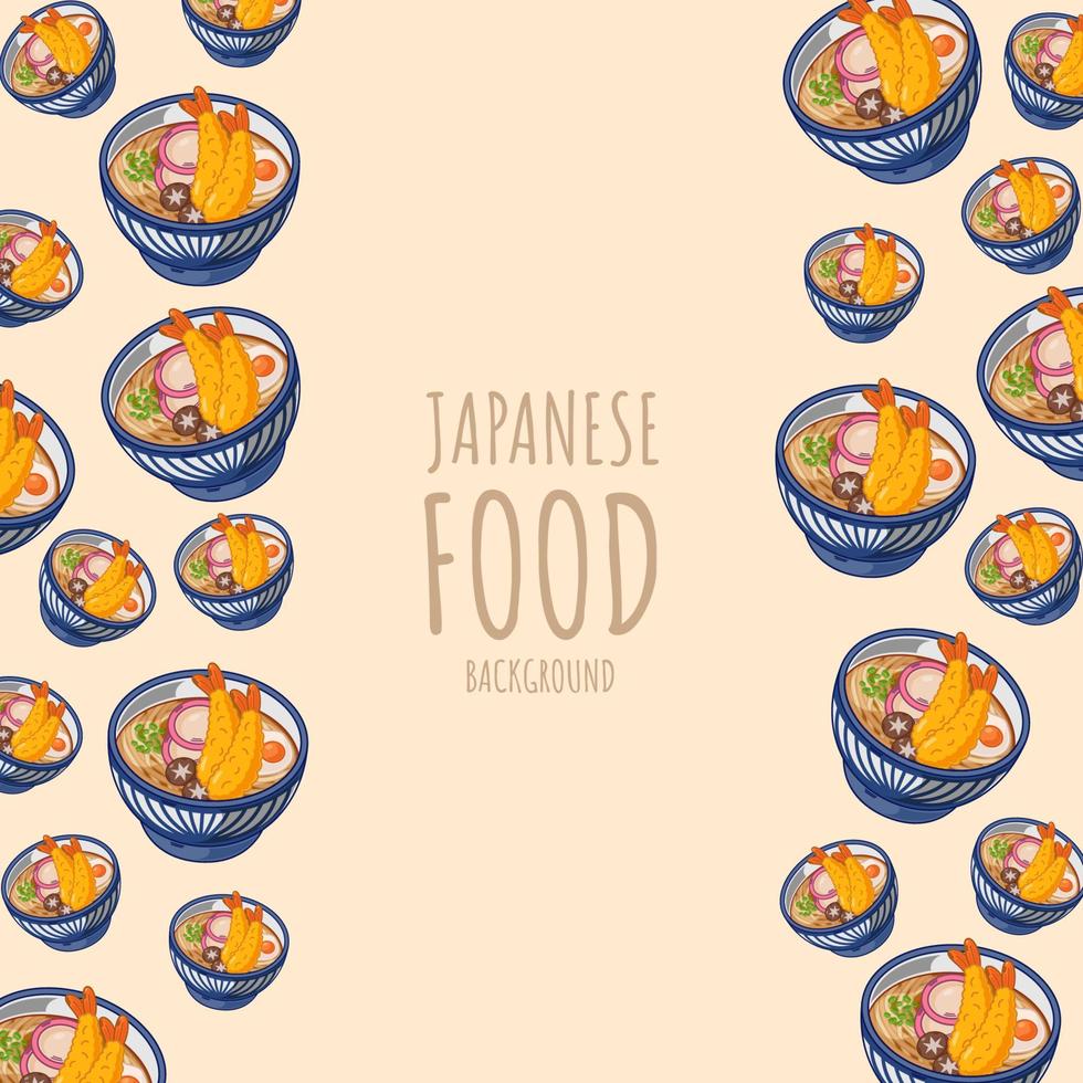 udon de dibujos animados, fondo de borde de marco de comida japonesa vector