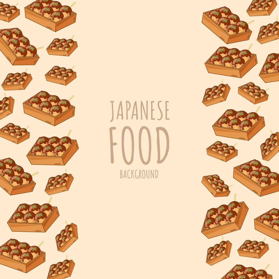 takoyaki de dibujos animados, fondo de borde de marco de comida japonesa vector