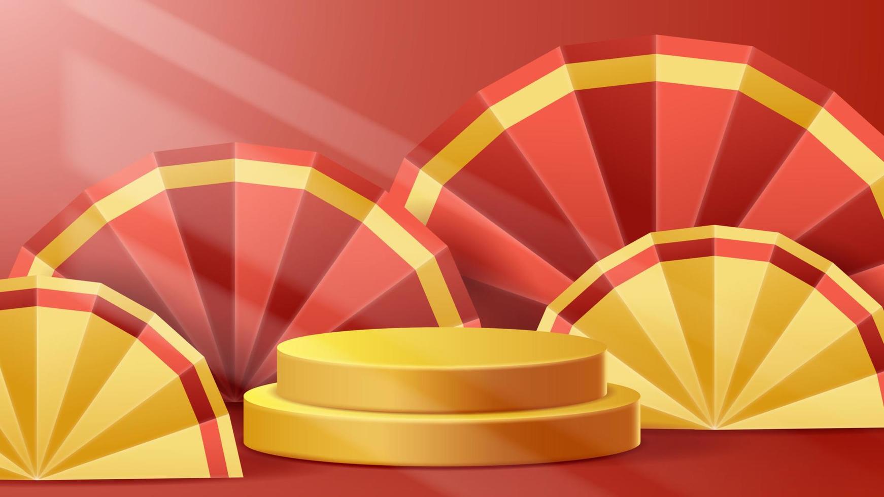 Chinese New Year display podium decoration background with chinese ornament. Vector 3D Illustration