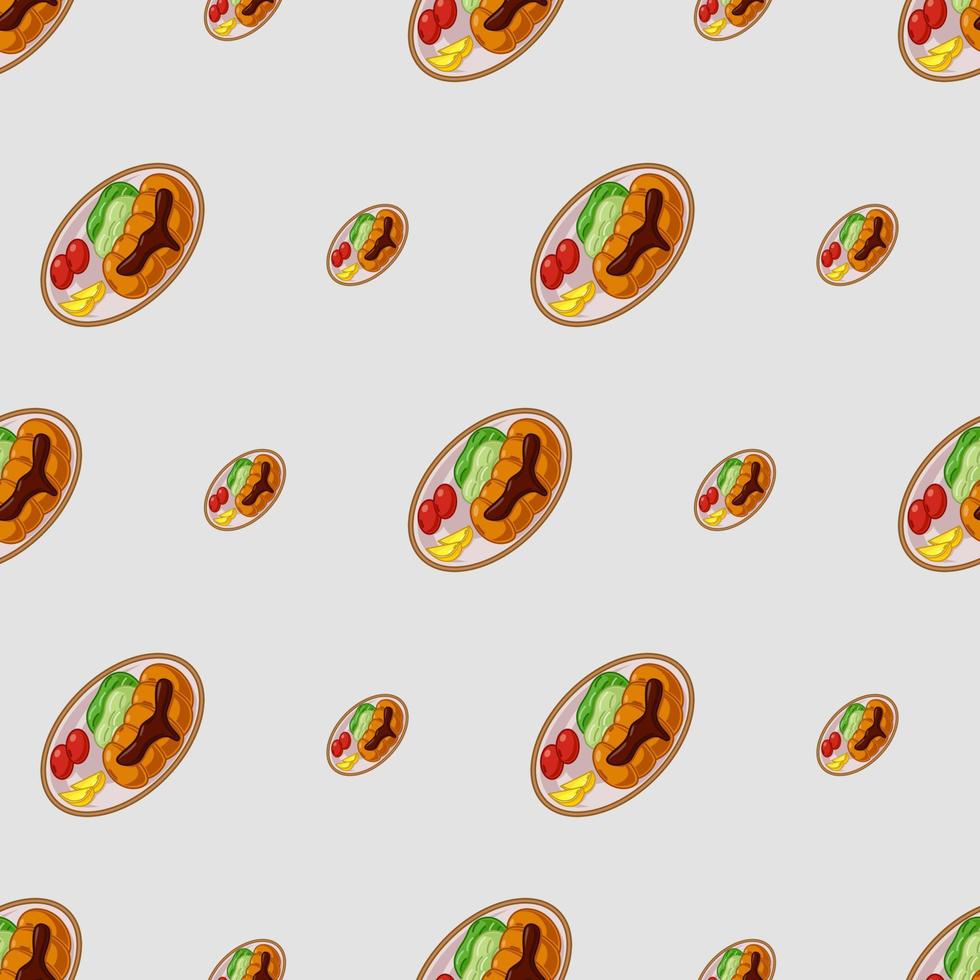 cartoon tonkatsu, japanese food seamless pattern on colorful background vector