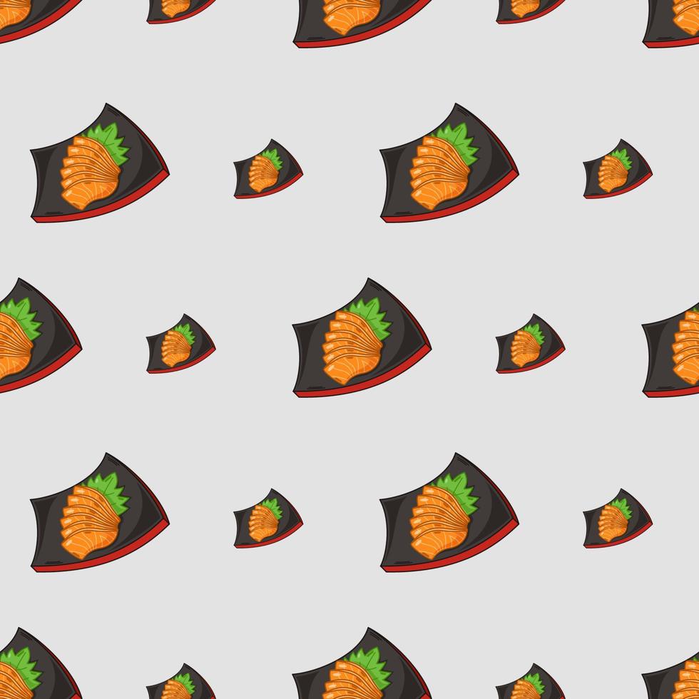 cartoon sashimi-salmon, japanese food seamless pattern on colorful background vector