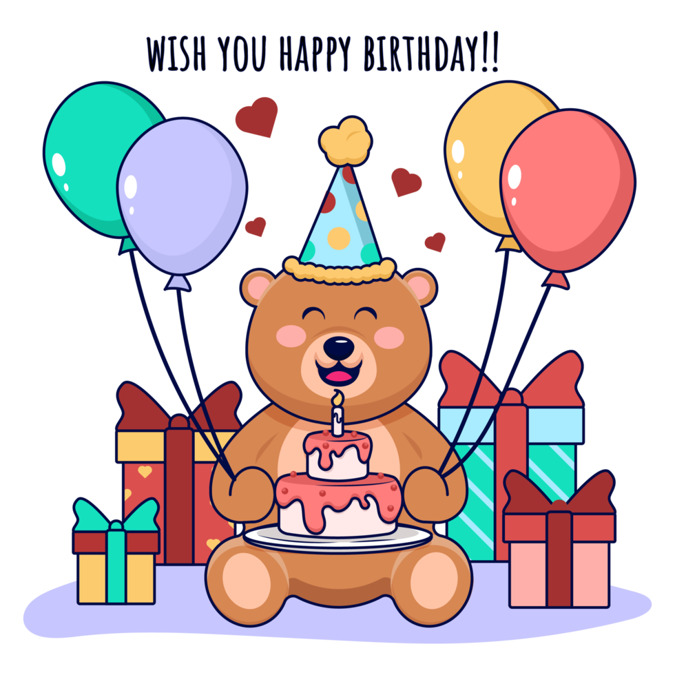 Birthday Panda with Balloons and Gift Box png