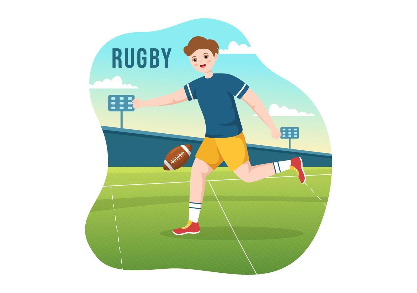 Rugby Player Running Illustration with a Ball in Championship Sport for Web Banner or Landing Page in Flat Cartoon Hand Drawn Templates vector