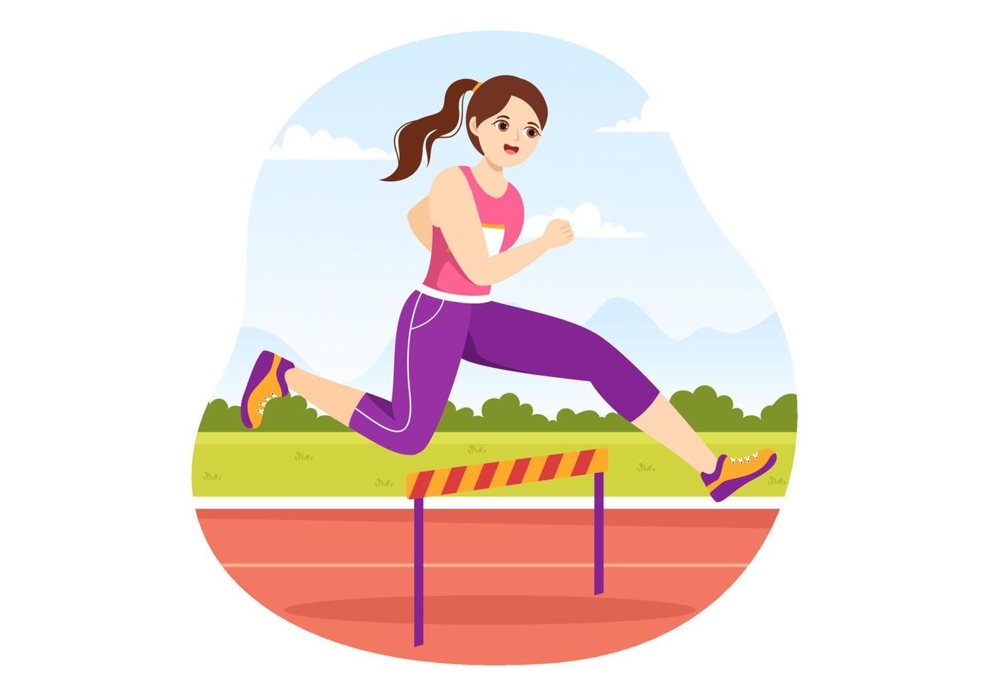 Athlete Run Hurdle Long Jump Sportsman Game Illustration in Obstacle Running for Web Banner or Landing Page in Flat Cartoon Hand Drawn Templates vector