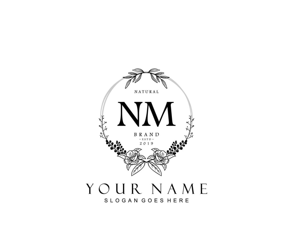 Initial NM beauty monogram and elegant logo design, handwriting logo of initial signature, wedding, fashion, floral and botanical with creative template. vector