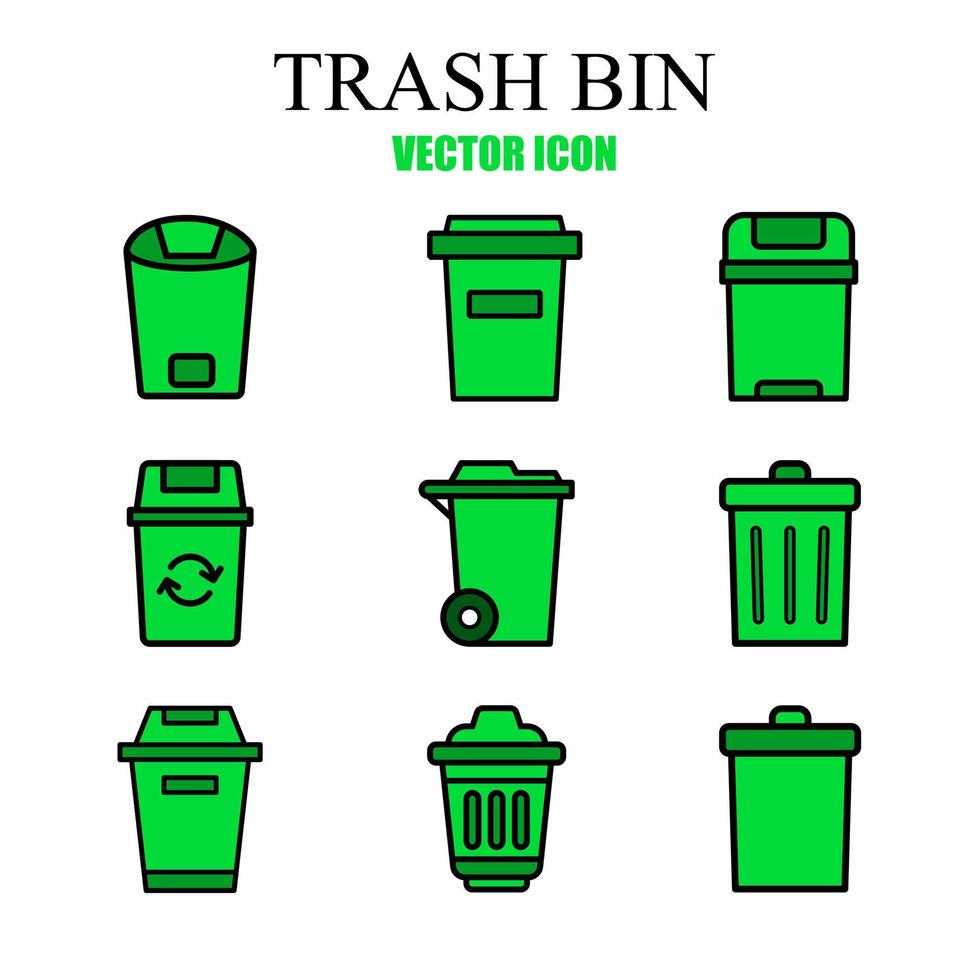 Green trash bin template set. vector