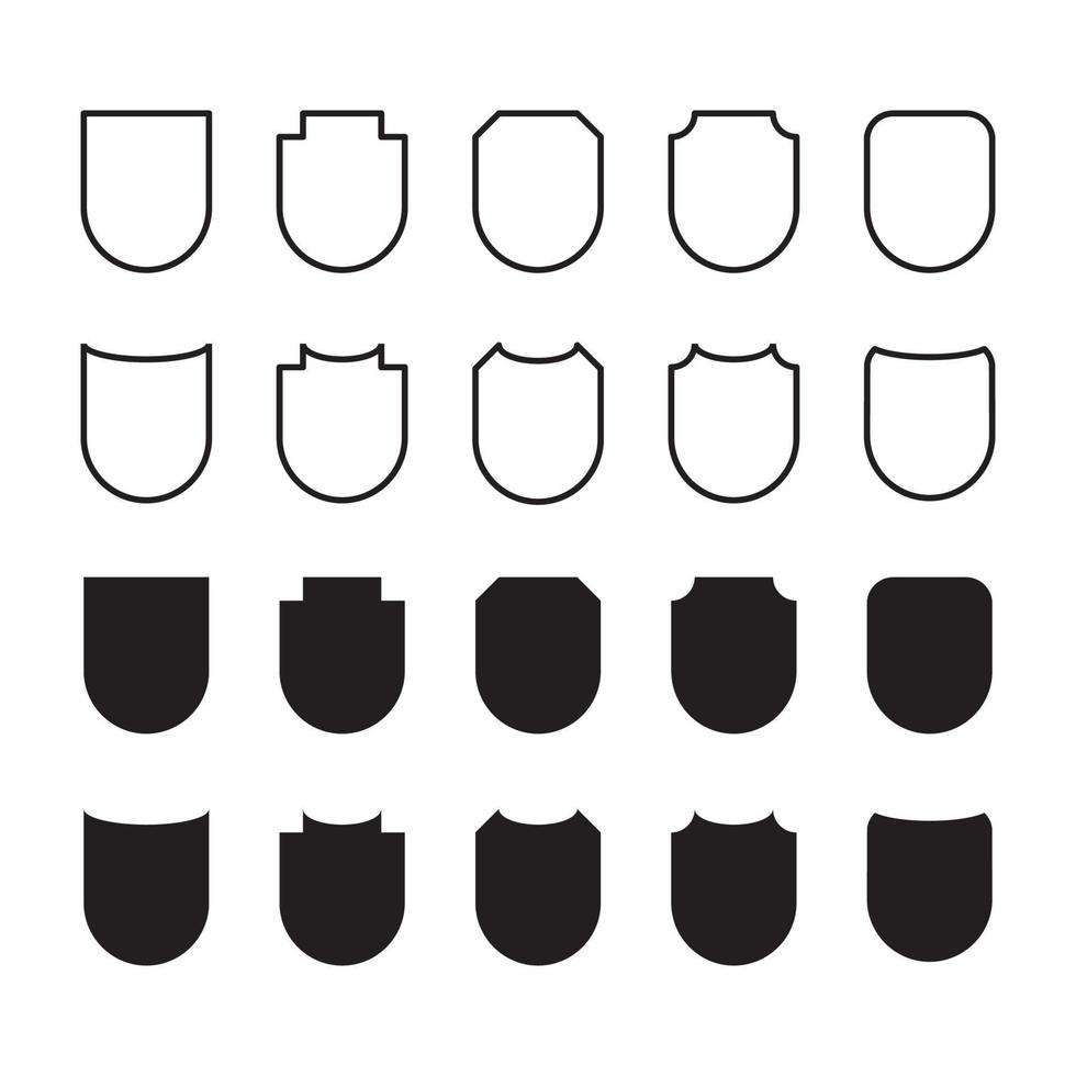 Set of simple shield black and white vector icons.