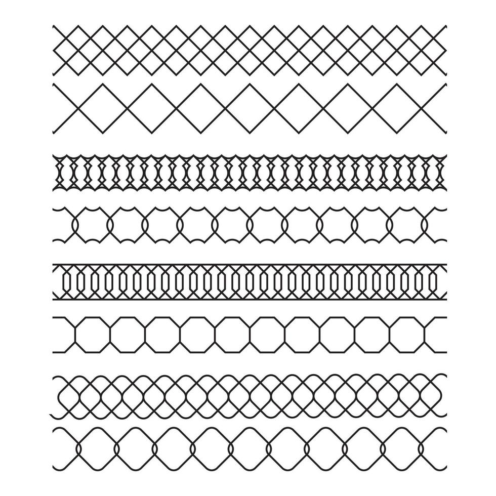 Set of decorative ornamental seamless borders, isolated white background. vector