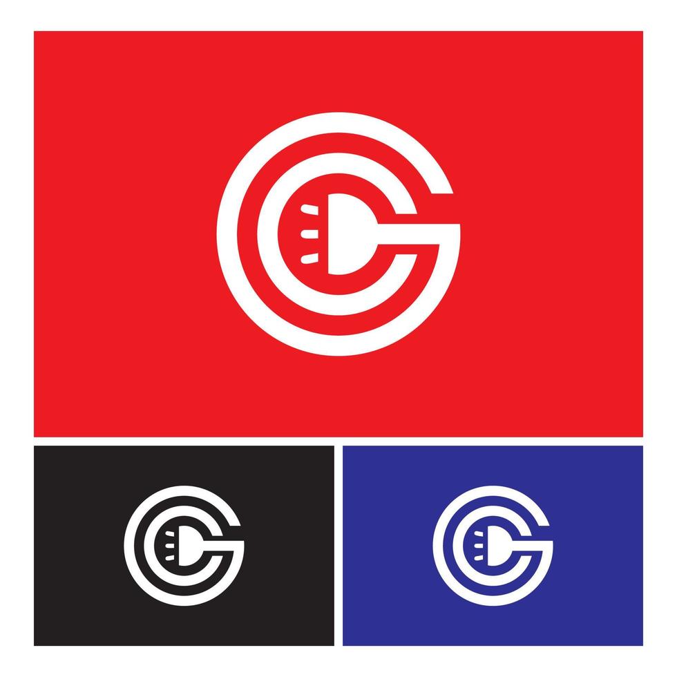 logotipo del icono de letra del alfabeto cg o gc combinación con icono de luz. vector