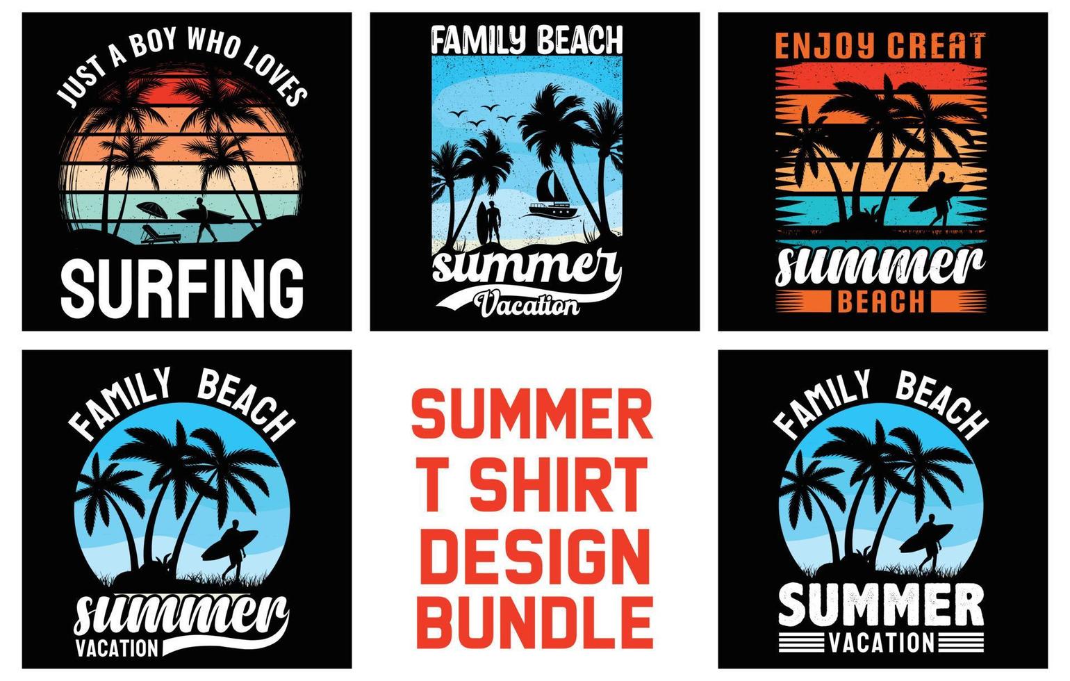 paquete de diseño de camiseta de verano. vector