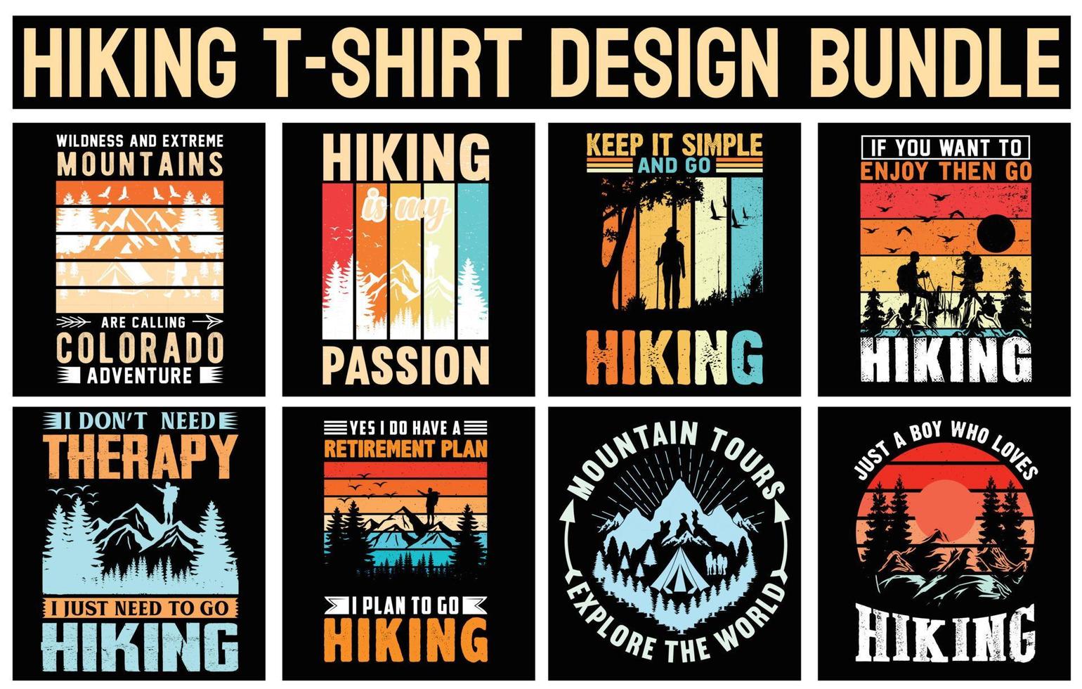 Hiking T-shirt design Bundle. vector