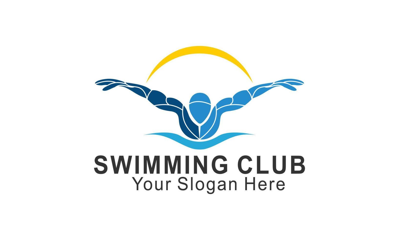Blue swimming logo silhouette sea ocean water wave logo vector