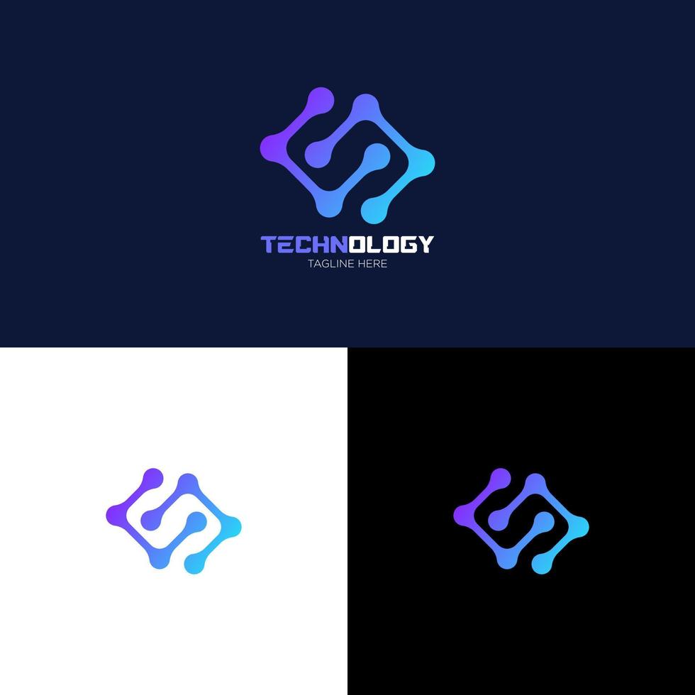 Illustration Technology Logo Design. Digital technology. Brain Logo Template. Abstract vector logo