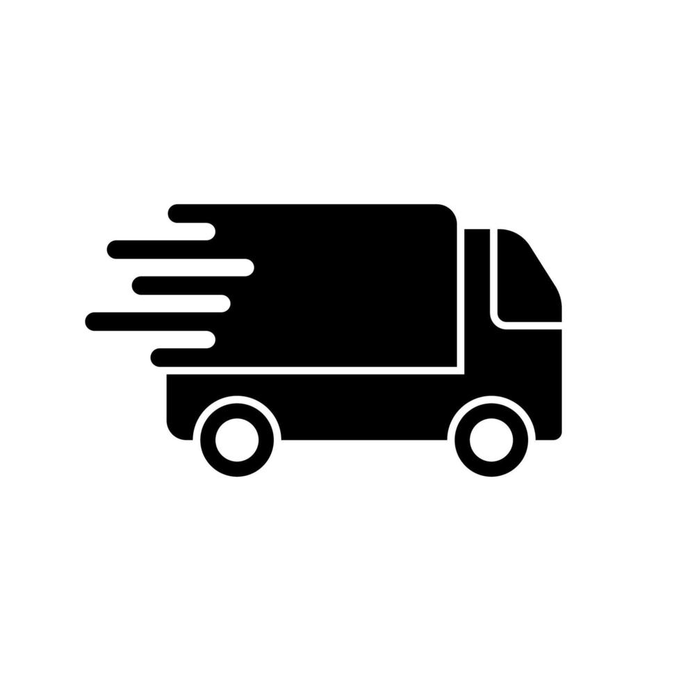 Fast Service Truck Shipping Order Silhouette Icon. Express Free Delivery Service Van Deliver Parcel Glyph Pictogram. Cargo Courier Quick Vehicle Transportation Symbol. Isolated Vector Illustration.