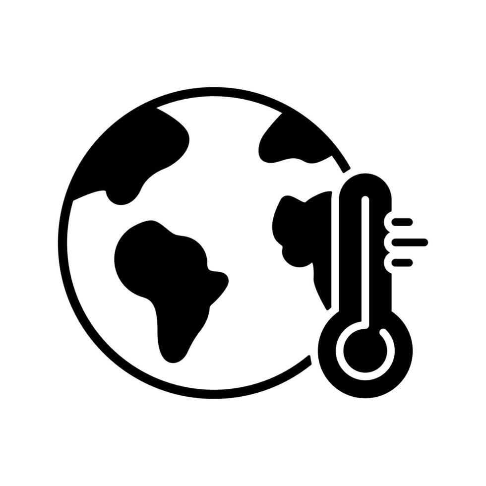 Earth and Thermometer Global Climate Change Problem Silhouette Icon. Planet Heat Temperature Danger Ecological Glyph Pictogram. World Weather Measurement Icon. Isolated Vector Illustration.
