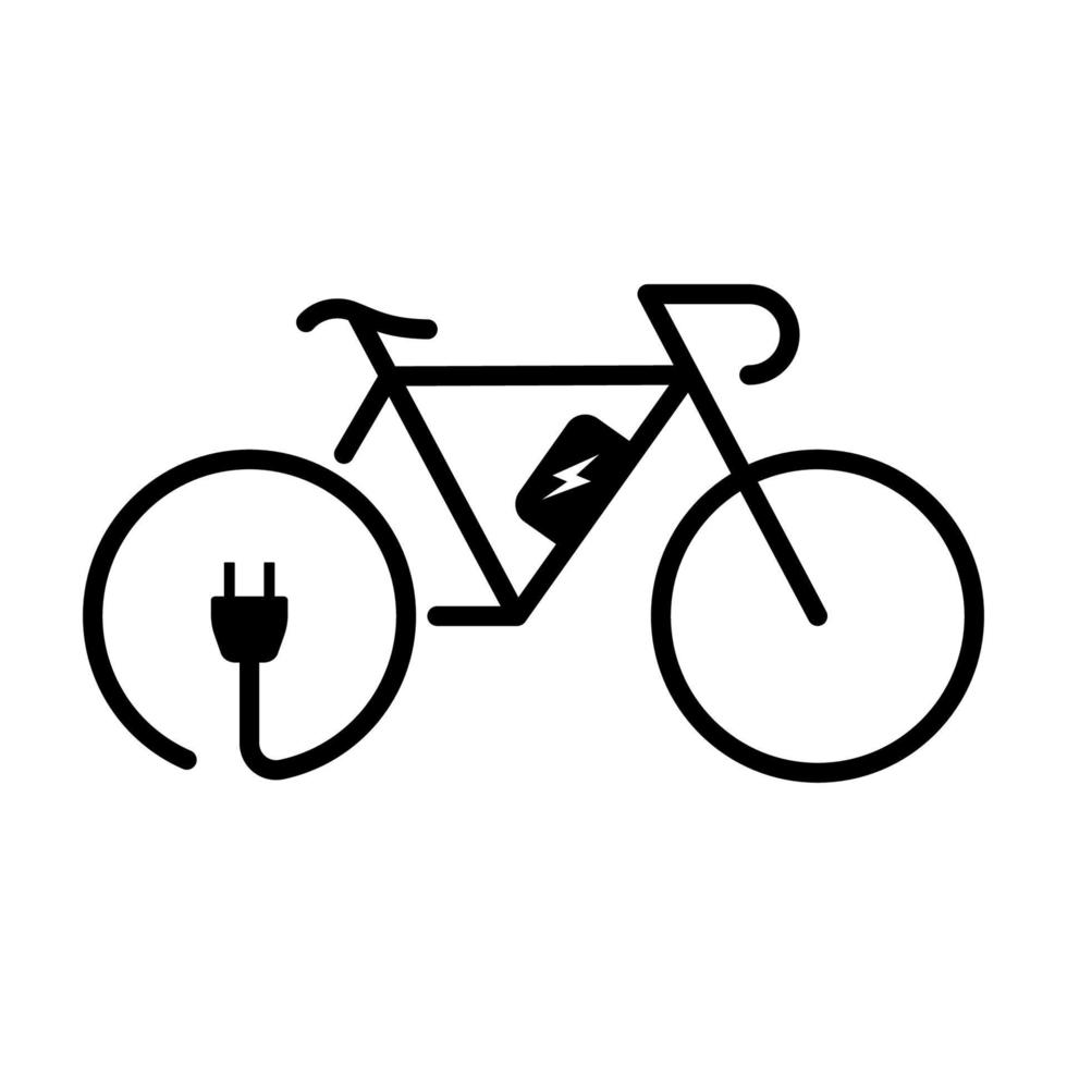 icono de silueta de bicicleta eléctrica. bicicleta ecológica en electro power con pictograma de glifo de carga de enchufe. señal de bicicleta de energía eléctrica verde. símbolo de transporte de la ciudad ecológica. ilustración vectorial aislada. vector