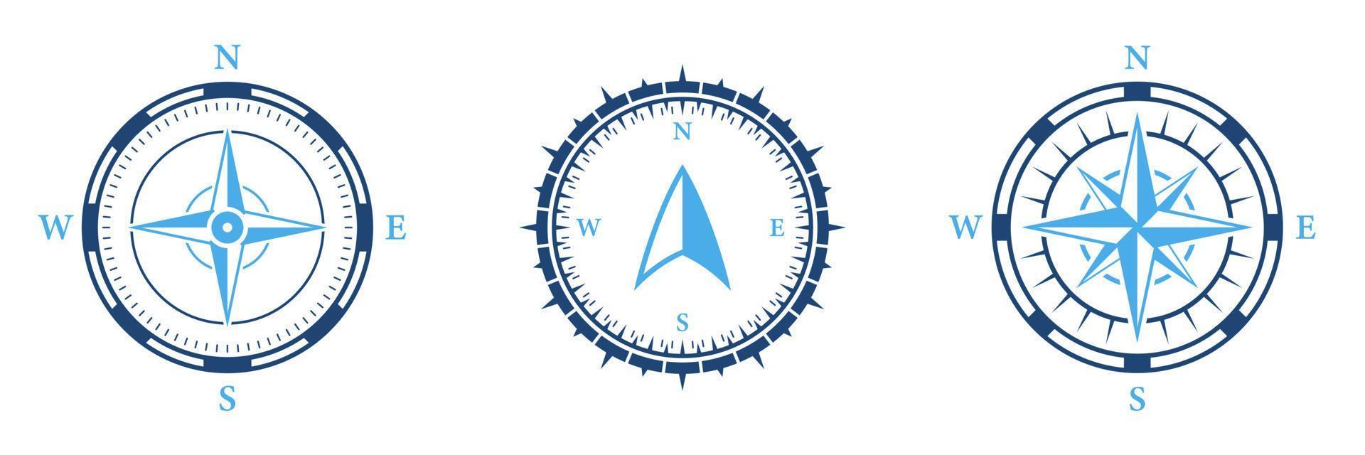 Rose Wind Navigation Retro Equipment Sign. Adventure Direction Arrow to North South West East Orientation Navigator Modern Pictogram. Compass Map Silhouette Icon Set. Isolated Vector Illustration.