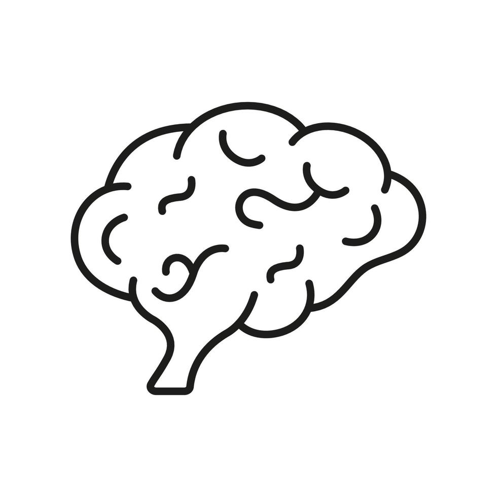 Human Brain in Profile View Line Icon. Knowledge, Memory, Mind, Logic Intelligence Outline Icon. Human Brain Anatomy. Neurology, Psychology Pictogram. Editable Stroke. Isolated Vector Illustration.