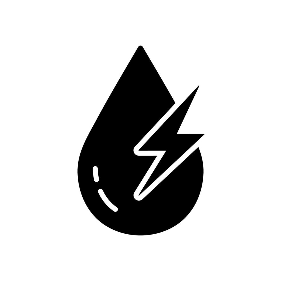 Water Eco Electrical Power Silhouette Icon. Aqua Drop with Lightning Pictogram. Water Energy for Healthy Environment Glyph Icon. Droplet with Bolt Green Energy Symbol. Isolated Vector Illustration.