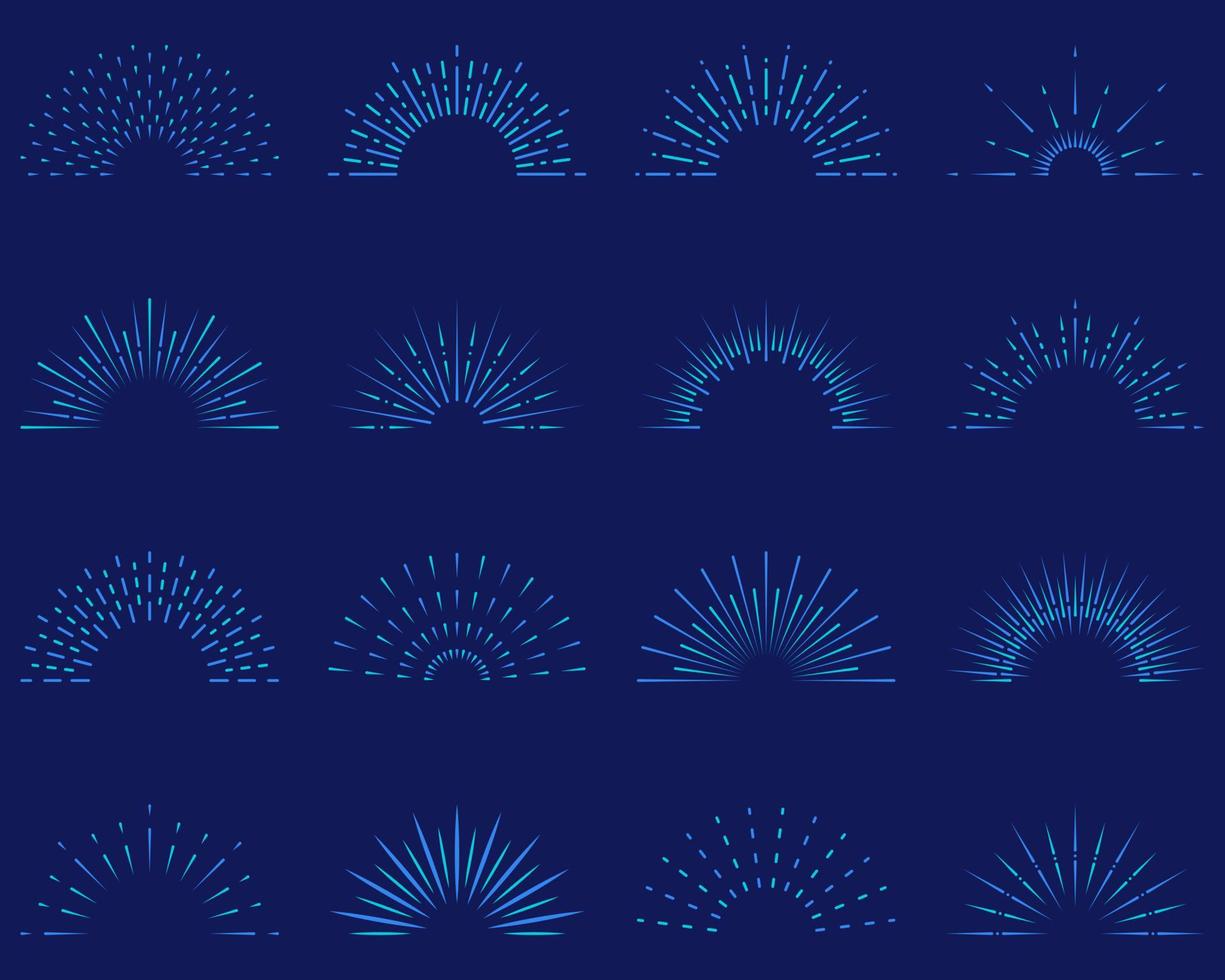 Sun Burst Light Half Line Icon. Starburst Semicircle Sunshine Sparkle Retro Linear Pictogram. Radial Half Sunrise Ray Outline Icon. Sunburst Shine Decorative Element. Isolated Vector Illustration.