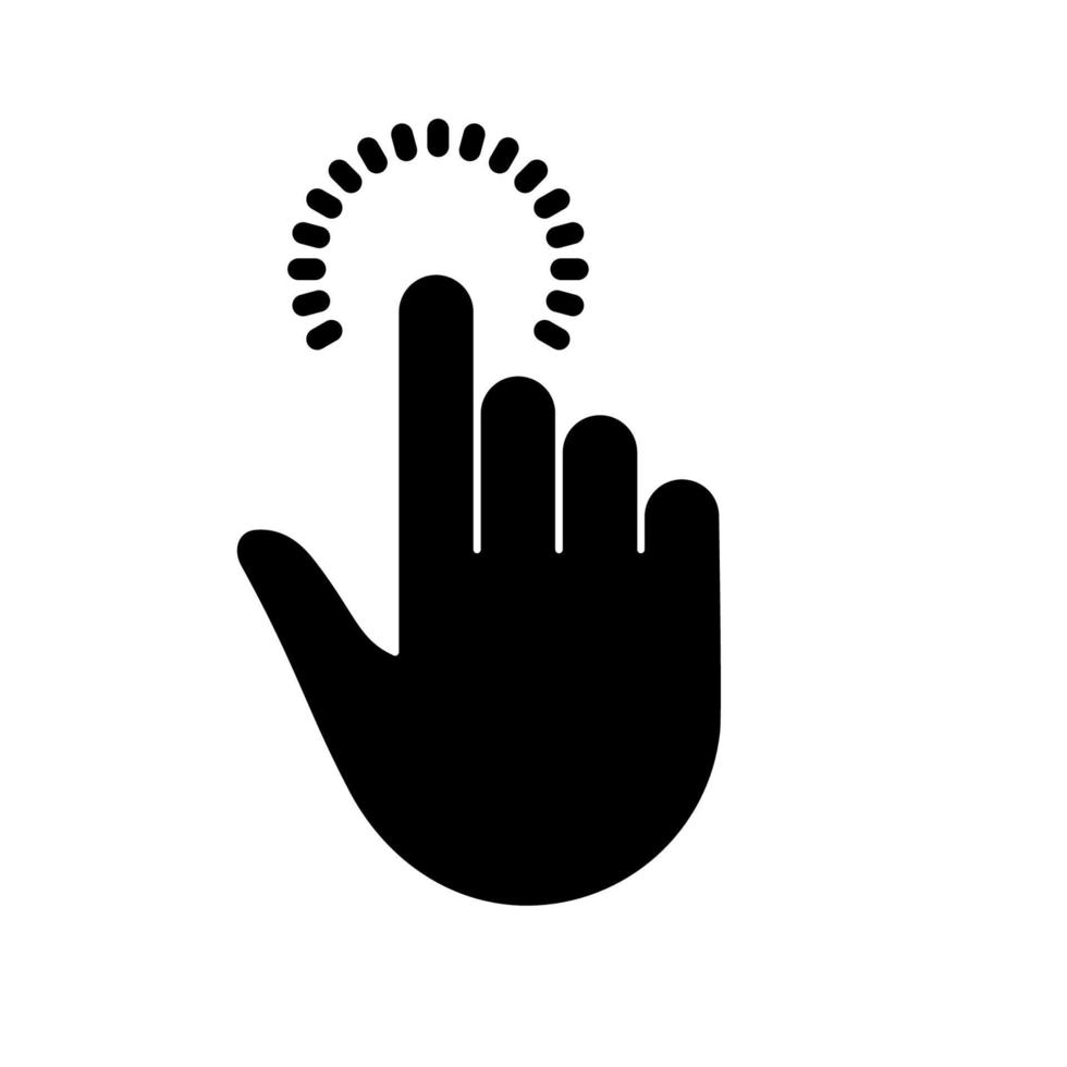 Cursor Hand Computer Mouse Silhouette Icon. Pointer Finger Black Glyph Pictogram. Click Press Double Tap Touch Swipe Point Gesture on Cyberspace Website Sign. Isolated Vector Illustration.