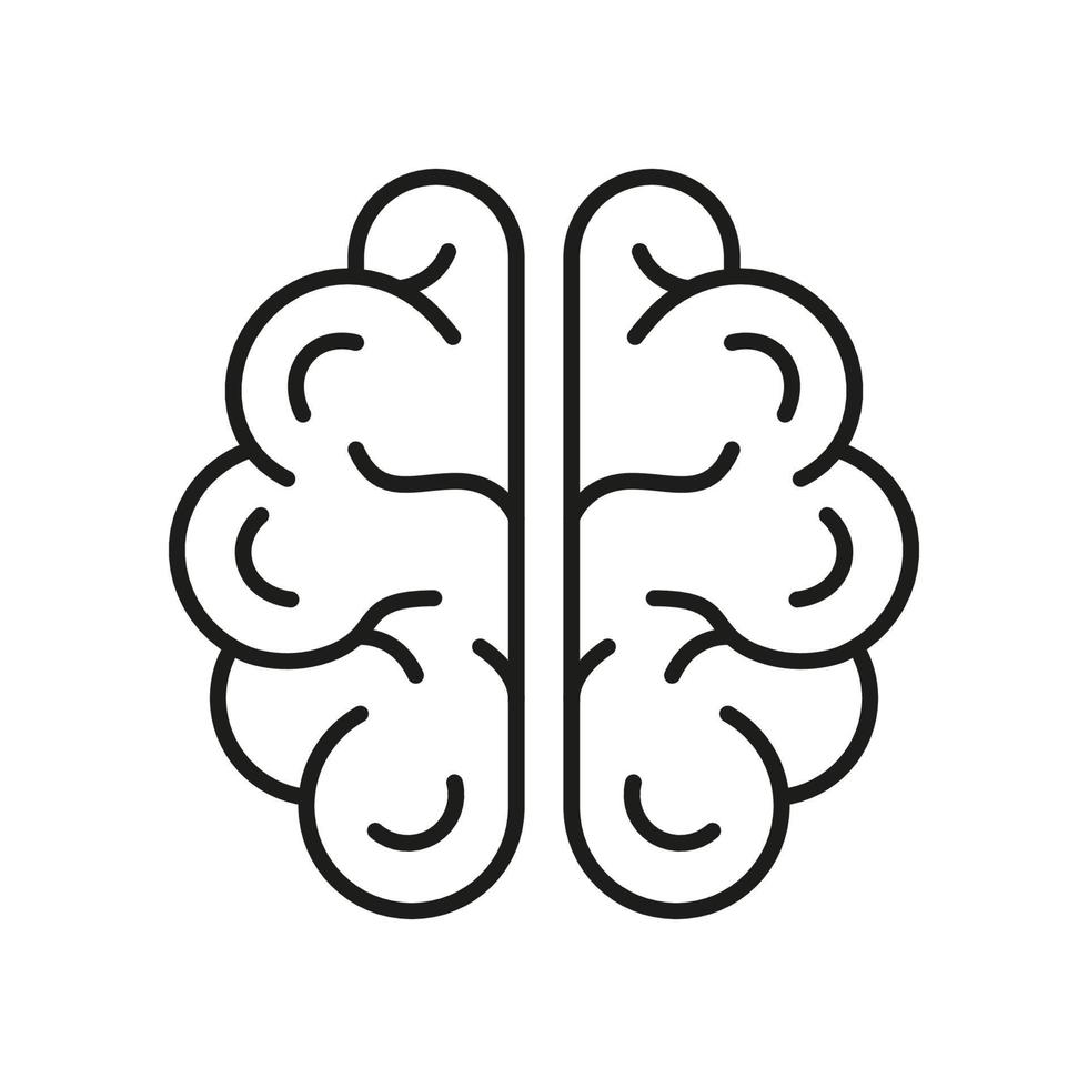 Human Brain Line Icon. Medical Neurology, Psychology Pictogram. Knowledge, Memory, Mind, Intelligence Outline Icon. Human Brain Anatomy in Top View. Editable Stroke. Isolated Vector Illustration.